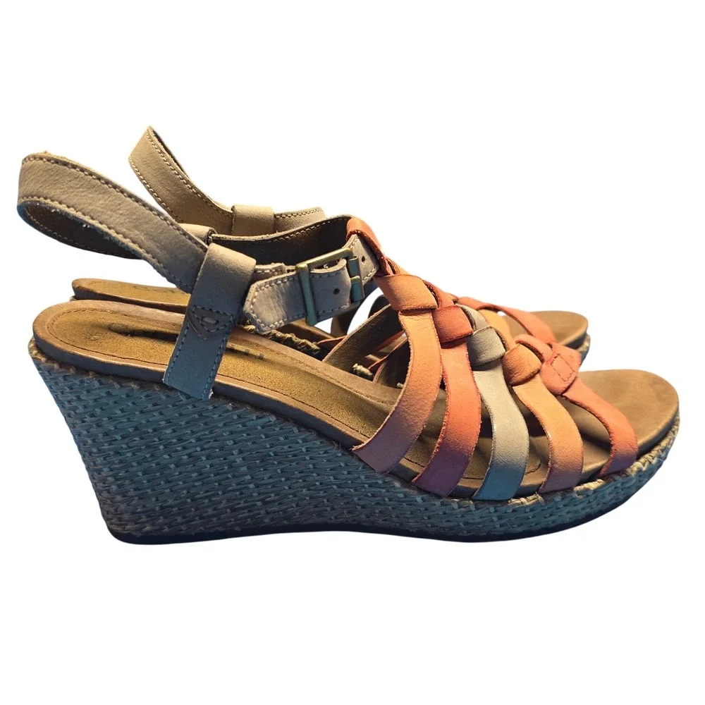 Cobb‎ Hill Women Size 7.5 Colorful Woven Strap Sandals Wedge Heel Buckle Summer
